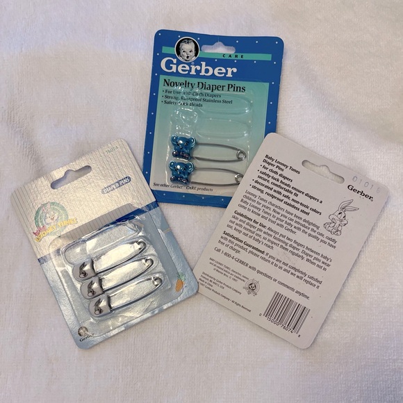 VTG Gerber/Looney Tunes Cloth Diaper Pins White Blue Lot 80-90s - Picture 1 of 2